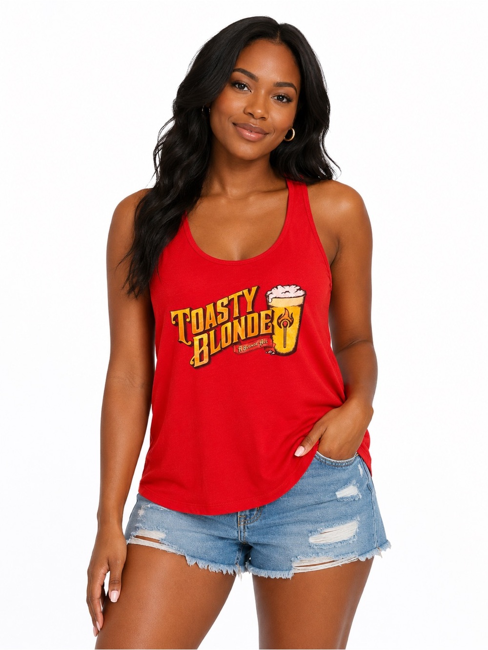Red "Toasty Blonde" Graphic Racerback Tank Top – Women’s Size Large